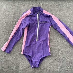 Mini Rodini Purple and Pink Kids One Piece swim suit rashgaurd